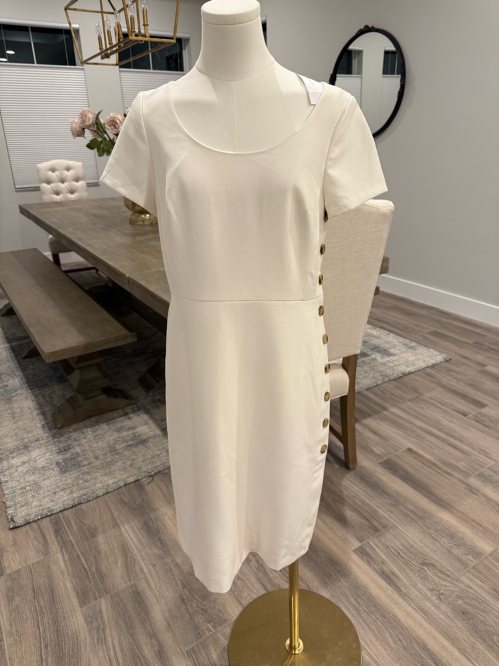NWT! Ann Taylor Cream Short-Sleeve Sheath Dress with Tortoise-style Buttons